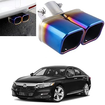 Oshotto Stainless Steel SS-010-BLUE Car Exhaust Dual Pipe Muffler Silencer Cover Compatible with Honda Accord - Multicolor