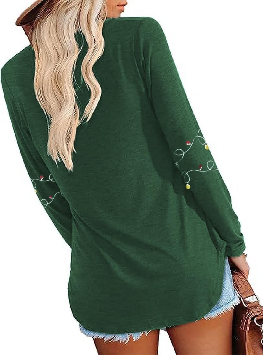 Casual V Neck Shirt for Women Funny Letter Graphic Long Sleeve Tee Holiday Party Family Matching Tops - Image 2