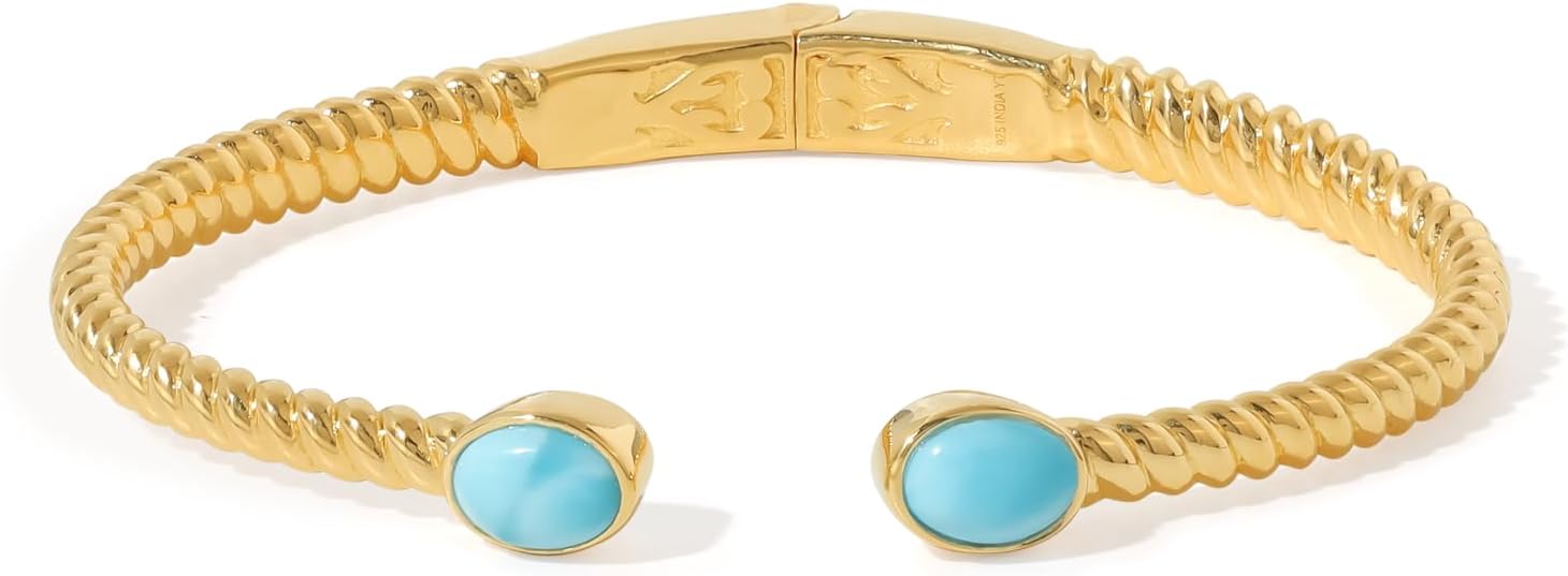 YoTreasure Larimar Twisted Temptation Cuff Bangle 14K Gold Plated Over 925 Silver Bracelet Jewelry