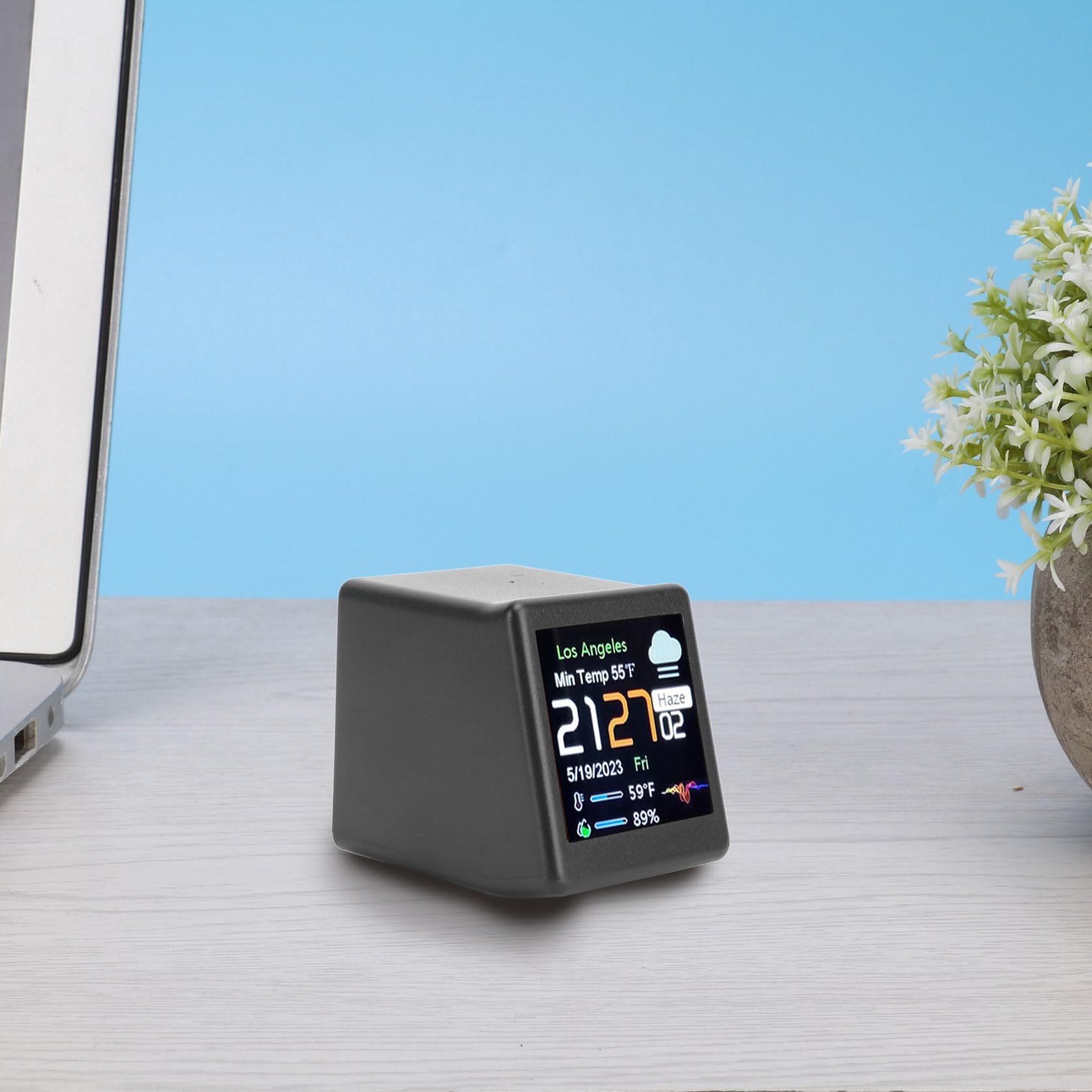 Tonysa Smart Wetteruhr mit Temperaturanzeige und Wettervorhersage, LCD -Display mit USB -C Ladung, Multifunktionaler Digitaler Uhr mit Anpassbarem Animation & Fotoalbum, Night (Black)