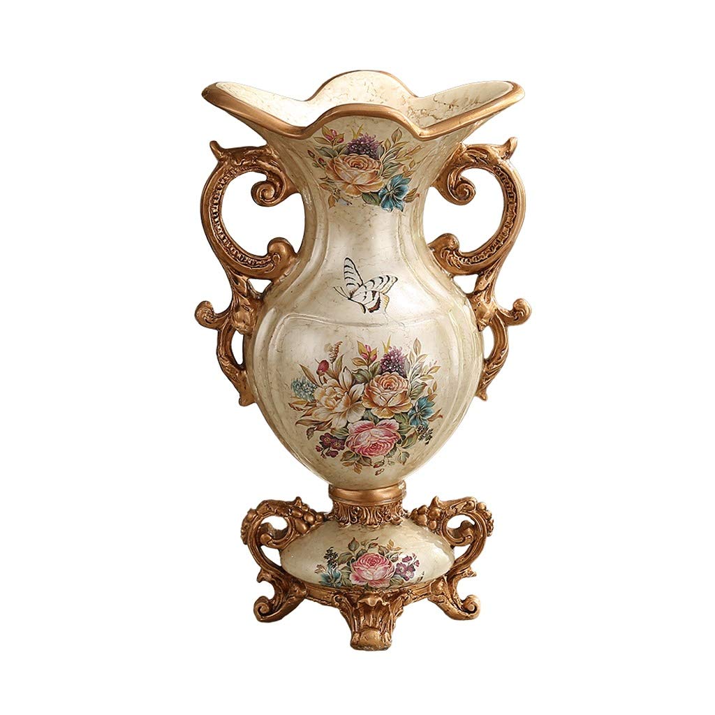asdchZen Fashion Vintage Vase Hand Painted Resin Binaural Large Vase Living Room Table Decoration Crafts European Style,Small