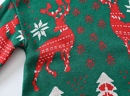 Toddler Boy Girl Christmas Sweater Long Sleeve Round Neck Blouse Deer Print Knit Pullover (Green, 5-6 Years) j19r4
