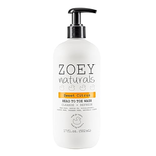 Zoey Naturals Sweet Citrus Baby Wash & Shampoo, hecho para pieles sensibles, sin lágrimas, sin parabenos, todo natural, fabricado en los Estados