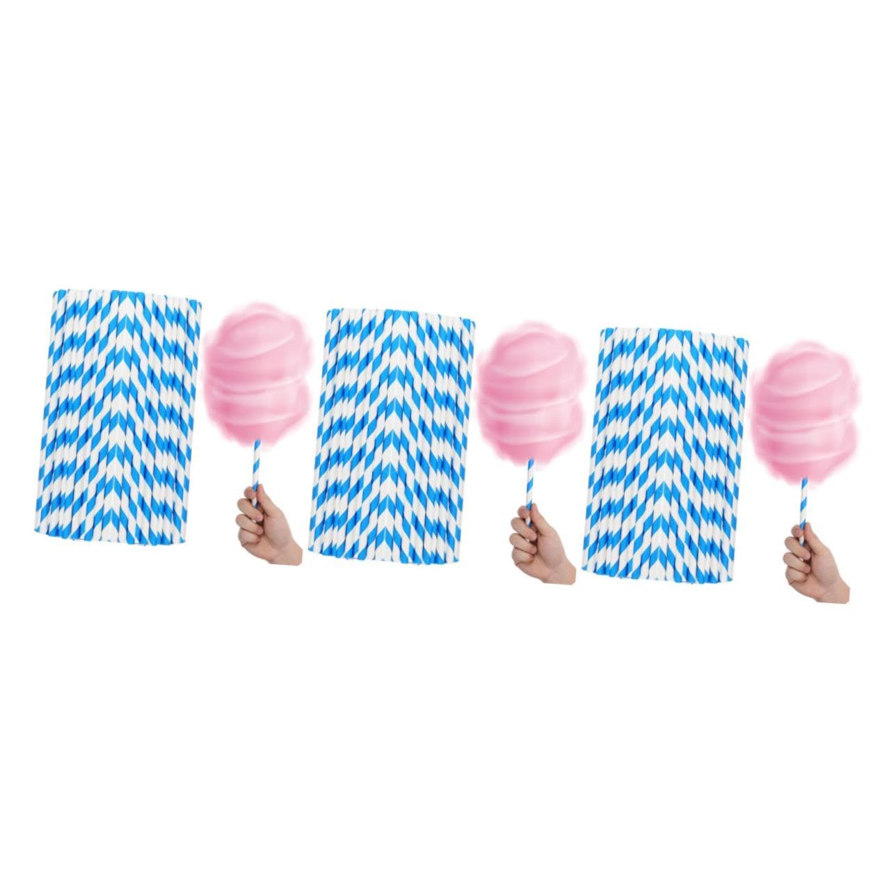 Homoyoyo 150 Baumwollzucker Papierstäbe Kompatibel mit Automatischen Zuckerwattenmaschinen Kommerzielle Verwendung Flexibel für Verschiedene Blau-weiß Gestreift Partyzubehör