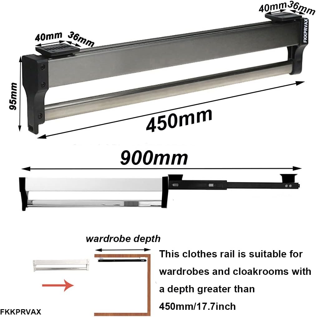 Closet Clothes Hanger Rail,Pull-Out Closet Rod 30-60cm,Wardrobe Clothing Rail,Closet Organizer Rack for Pants and Coat (450MM/17.7INCH)