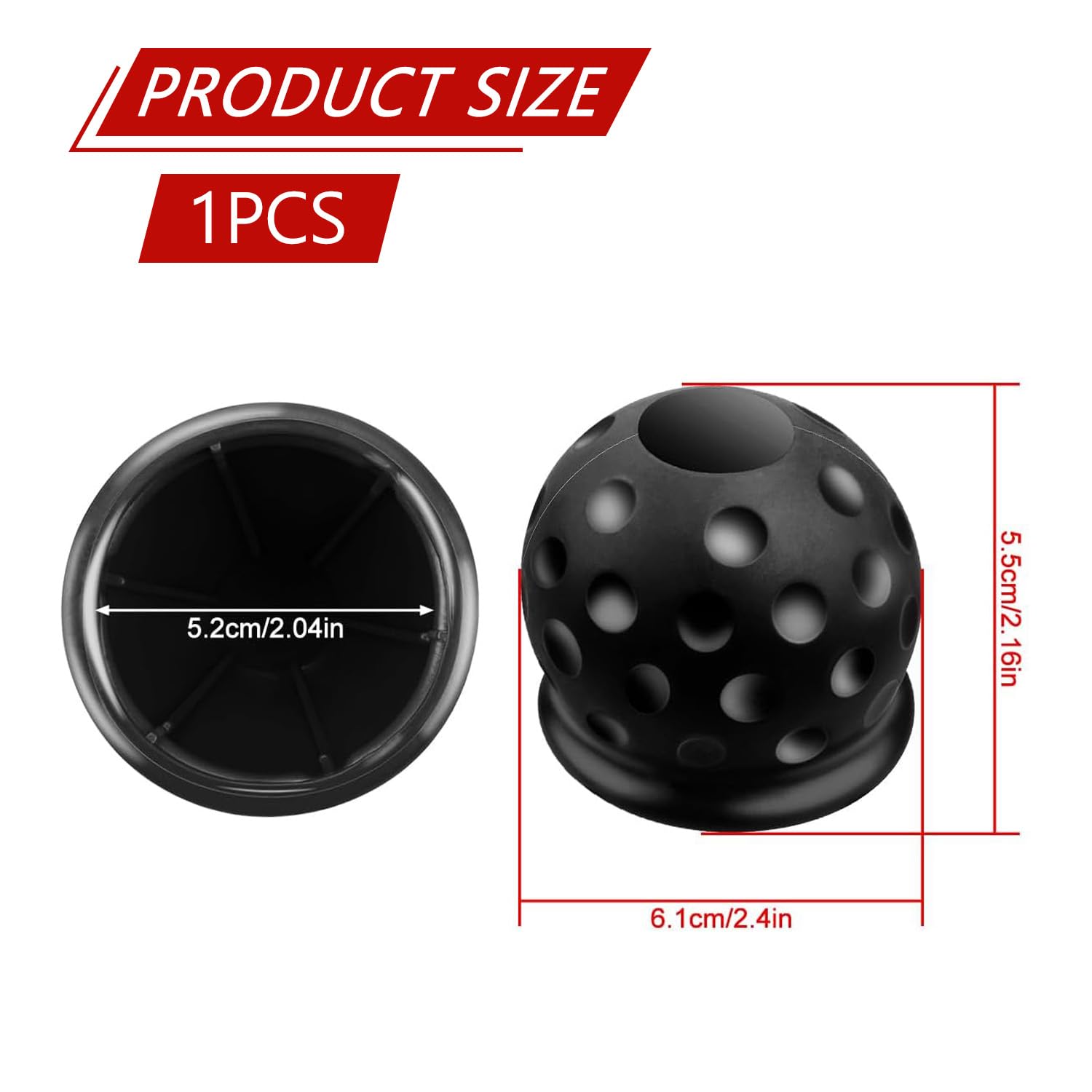 Tow Bar Ball Cover Trailer Ball Head Cover, Soft PVC Protection for 50mm Hitch Balls, Abrasion Resistant Dust Proof Tow Ball Cover(Black) — view 2