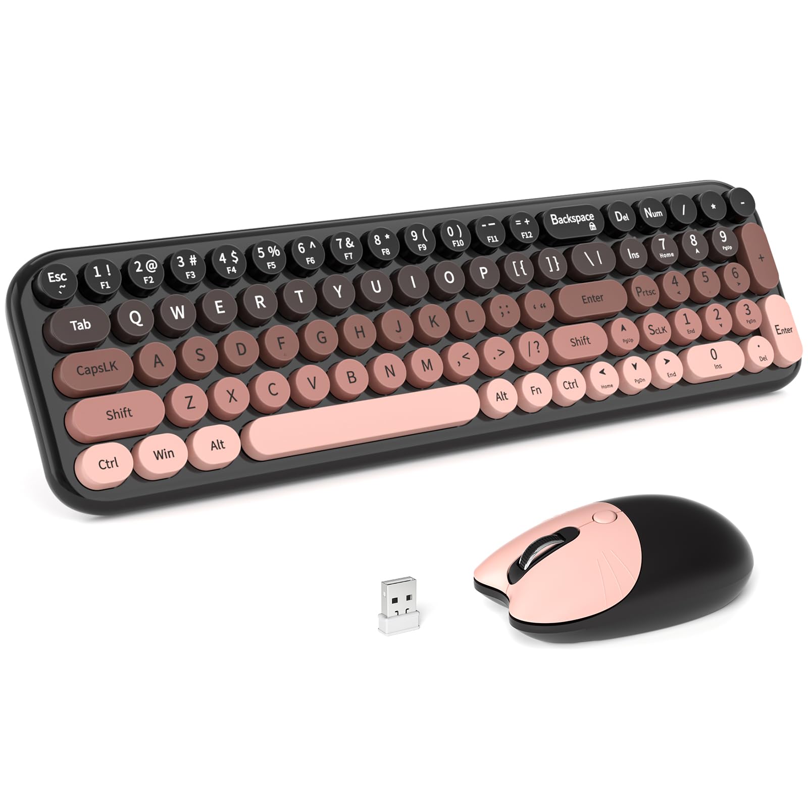 MOFII Wireless Keyboard and Mouse Combo, Full Size 2.4G Retro Round Computer Keyboard and Mouse Set, Plug and Play, for Windows, Computer, Desktop, PC, Notebook - (Lovely BlackBerry Gradient)
