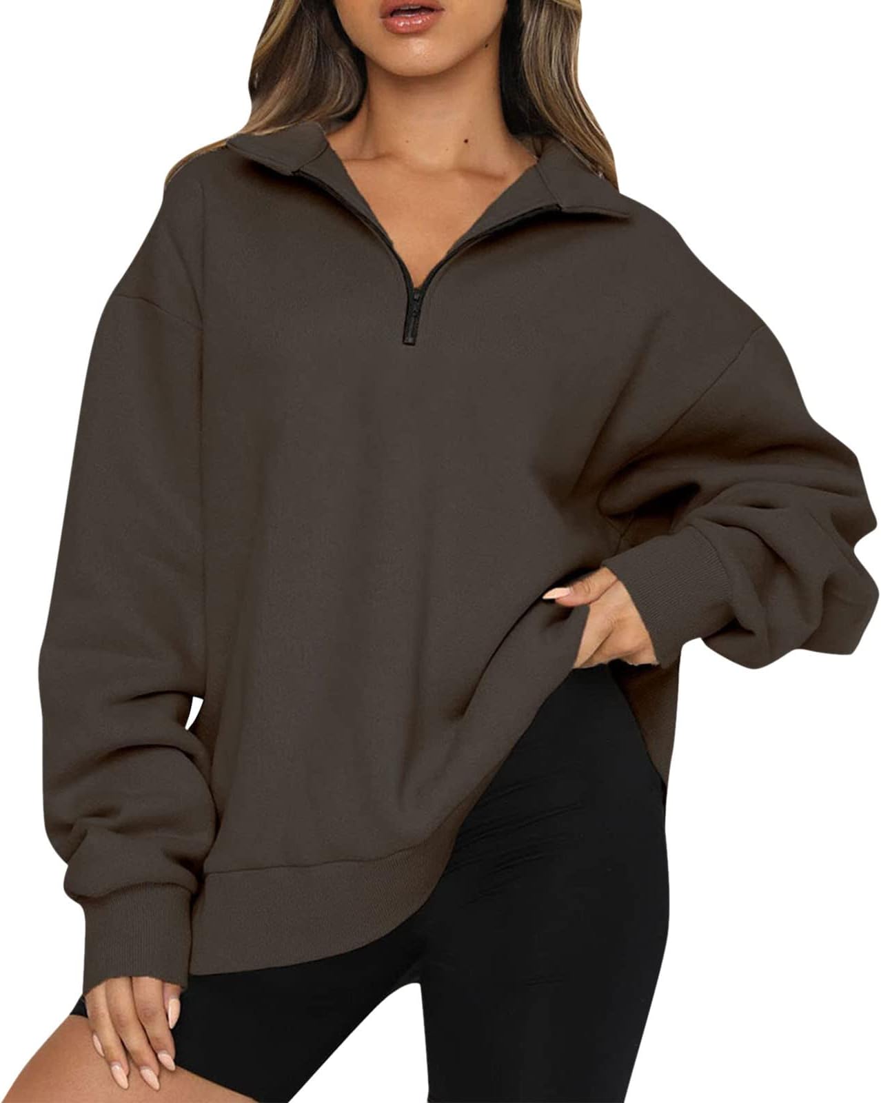 DABAOK Color Jacket Womens Oversized Half Zip Pullover Long Sleeve Sweatshirt Quarter Zip Hoodie Sweater Teen Girls Fall Blouse Clothes Graphic Sweatshirts Women Trendy