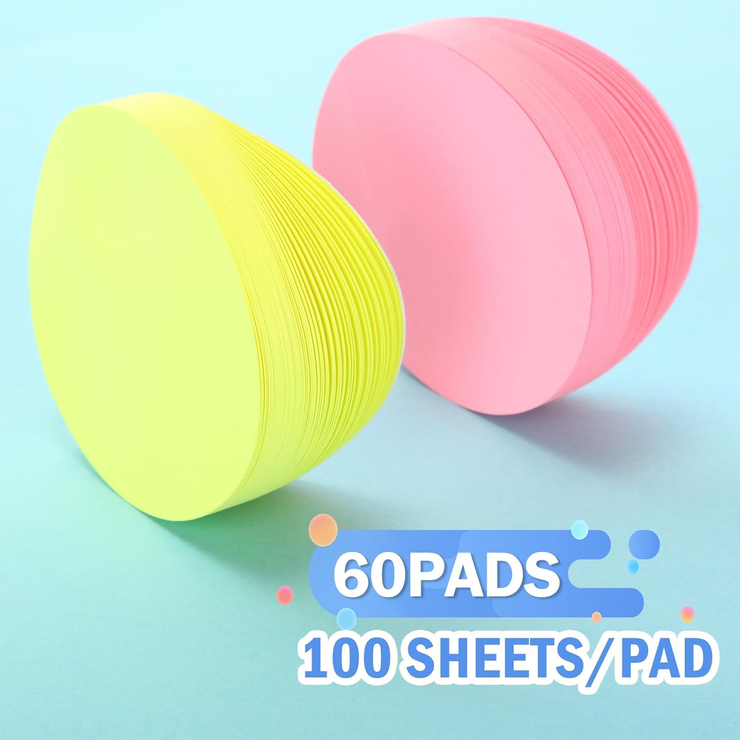 Gersoniel 60 Pack Round Shape Sticky Notes 3 x 3 Inch Adhesive Self Stick Pads Easy to Post for Home Office Business Notebook 100 Sheets/pad