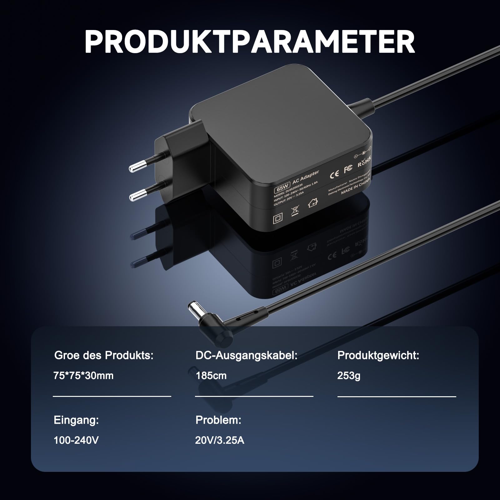 65W 20V Laptop Netzteil Für Lenovo – Kompatibel Mit Ideapad 310, 320, 330, 510, 710s, 4,0x1,7mm Stecker