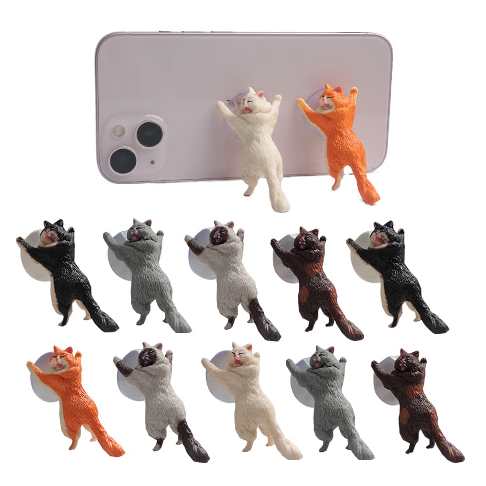 Opexicos 12Pcs Creative Desktop Cat Cat Rescue Team Suction Cup Mobile Phone Stents Cartoon Cute Kitten Gift