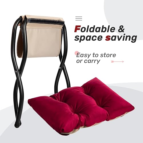 Miniatura 16 de HollyHOME Taburete reposapiés plegable de 15 pulgadas de alto, otomano plegable pequeño tapizado, taburete acolchado para sofá para silla perezosa,