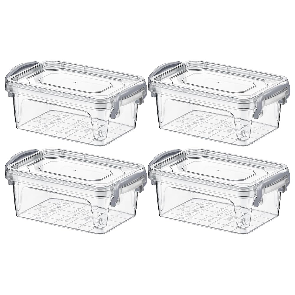 Concept4u 4 Pcs x 300ml Plastic Storage Box with Lid Clip Multipurpose Clear Rectangle Container Transparent Heavy Duty Stackable Box Ideal for Home, Office, Kitchen, Food, Toys, Closet, Animal Feed