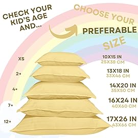 kinder Fluff Toddler Pillow (2Pack) 10x15in - First Pillow for Kids Age 2+, 100% Cotton Sateen Stripes Shell 300T, Down Alternative Fill, Machine Washable - Children & Travel Cushion - Yellow - XS