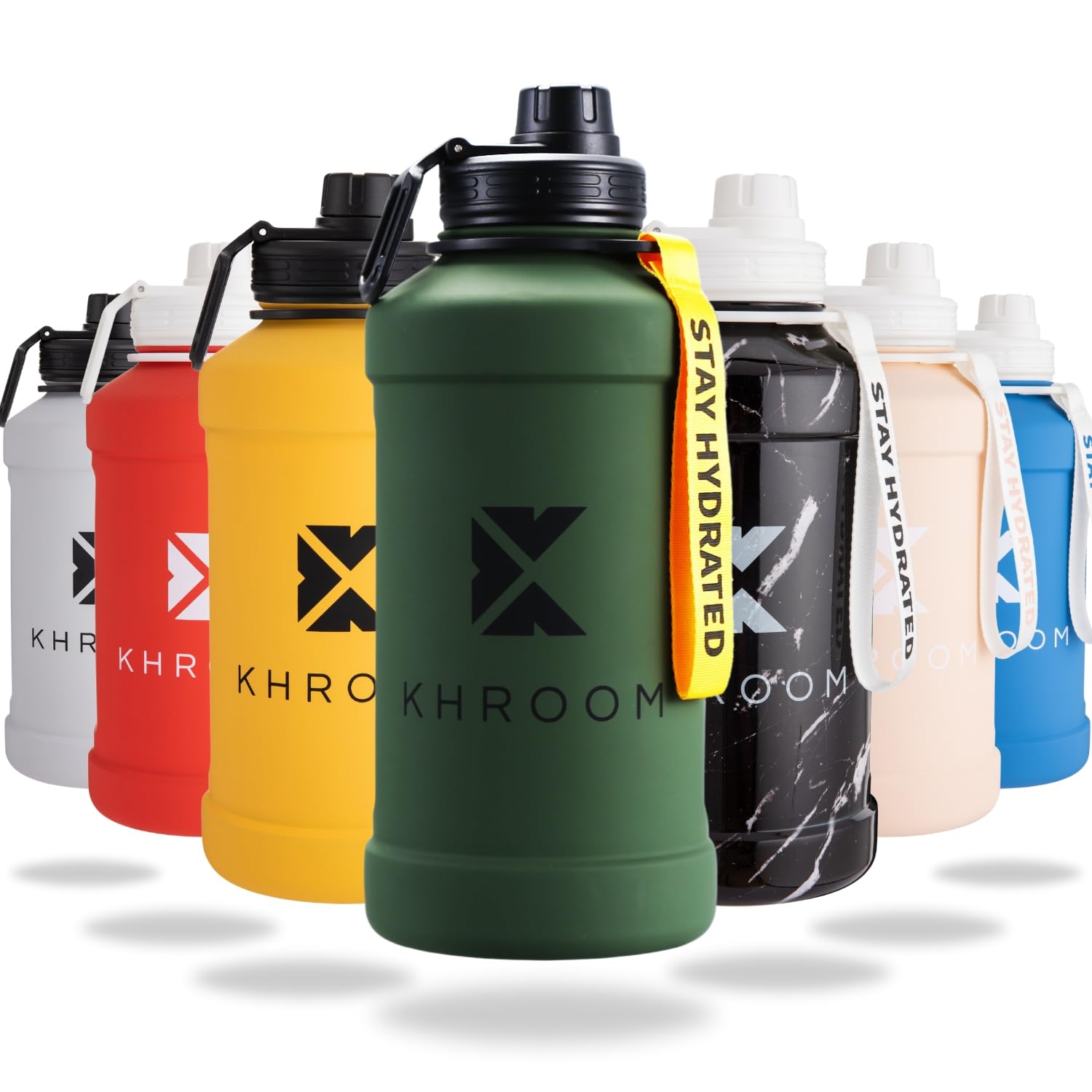 Khroom Borraccia in acciaio inox 1,3L & 2,2L – Per bevande gassate, a prova di perdite, lavabile in lavastoviglie | XXL Bottiglia d'acqua in metallo 2 litri Per Fitness, Sport e Outdoor Verde