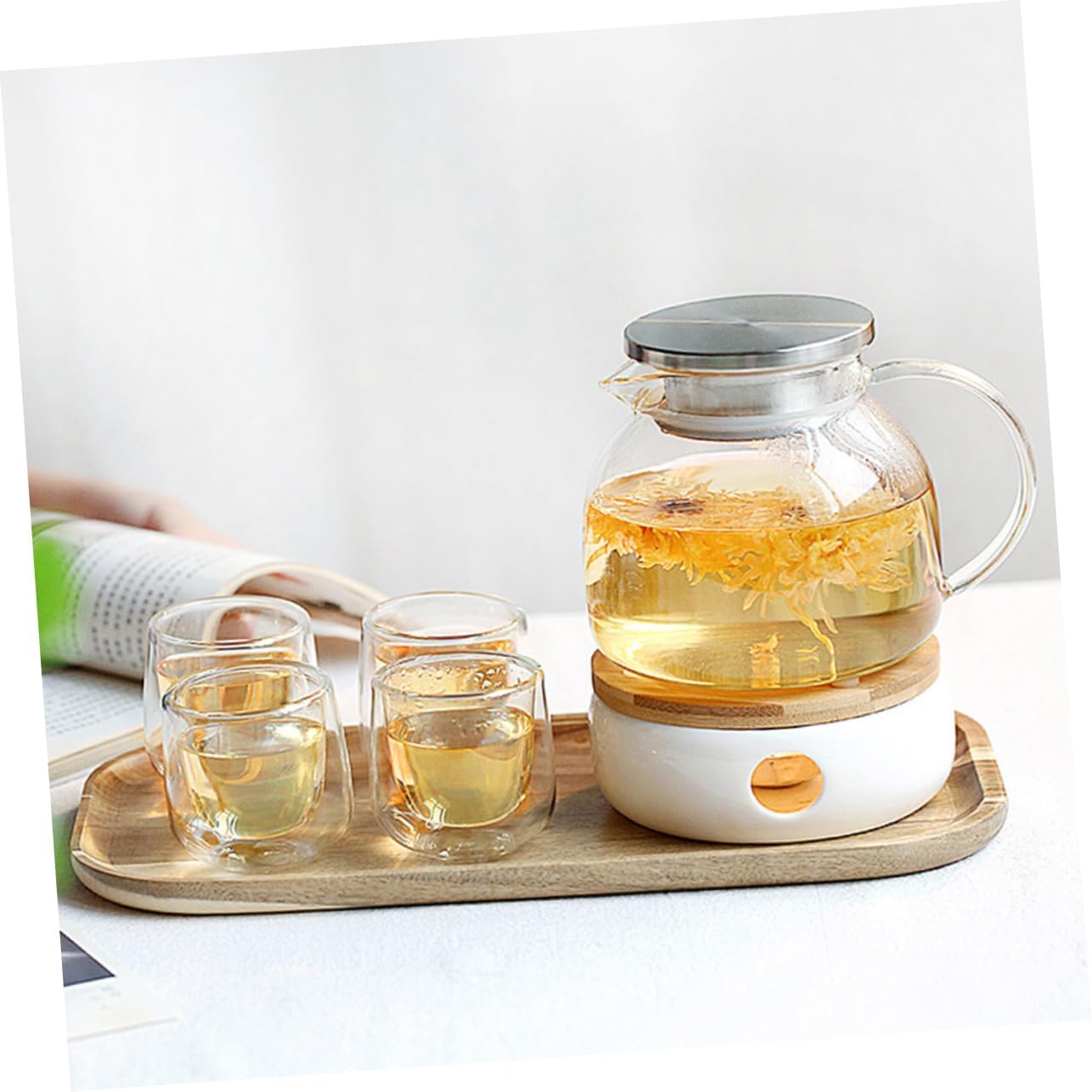 Luxshiny 2Pcs Glass Teapot with Lid Ceramic Warmer Assorted Color Convenient for Heating Tea with Candle Dishwasher Microwave Safe Elegant Design for Home Use