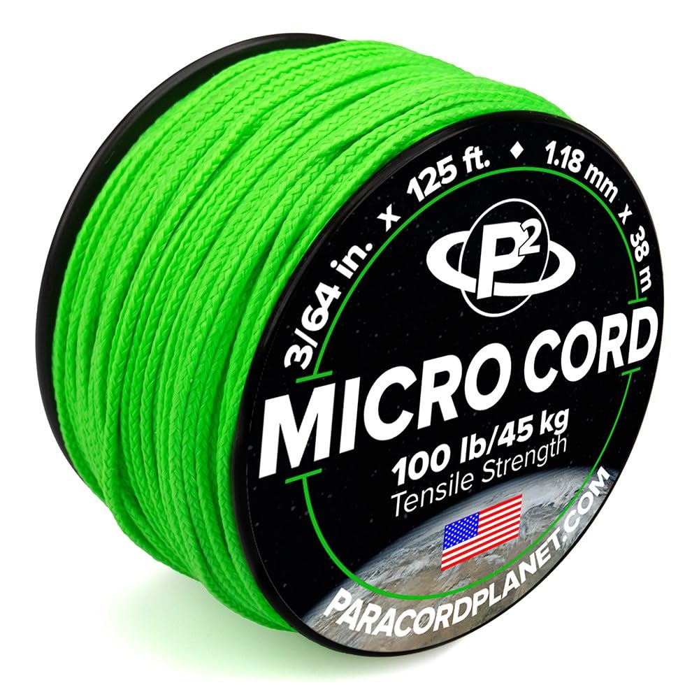 Paracord Planet Micro Paracord – Thin Braided Cord for Crafting, Fishing, and DIY Projects in 125 ft Spools – Acid Lime
