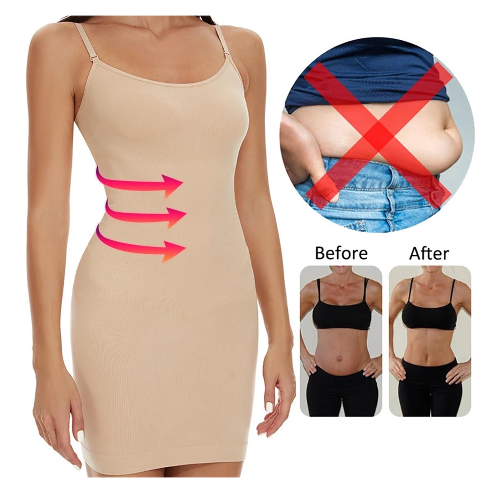 Vestido Moldeador Fajas Moldeadoras for Mujer, combinación Completa for Debajo de Vestidos, Control de Abdomen, sin Costuras, Invisibles, Moldeadoras de Abdomen.(Pink,L)