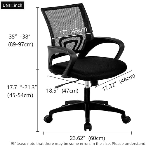 Ergonomic Black Office Chair: Adjustable, Comfortable, Stylish Office Computer Desk Chair, Ergonomic Backrest with Lumbar Support and Wheels, Adjustable Swivel Rolling Home Seat