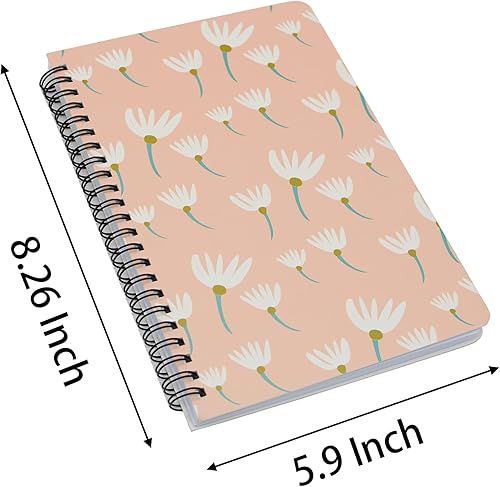 Miniatura 3 de Yansanido 4 cuadernos en espiral A5, tapa dura gruesa con diseño de margaritas de 0.315 in, 4 colores, 80 hojas (160 páginas) para estudio y notas