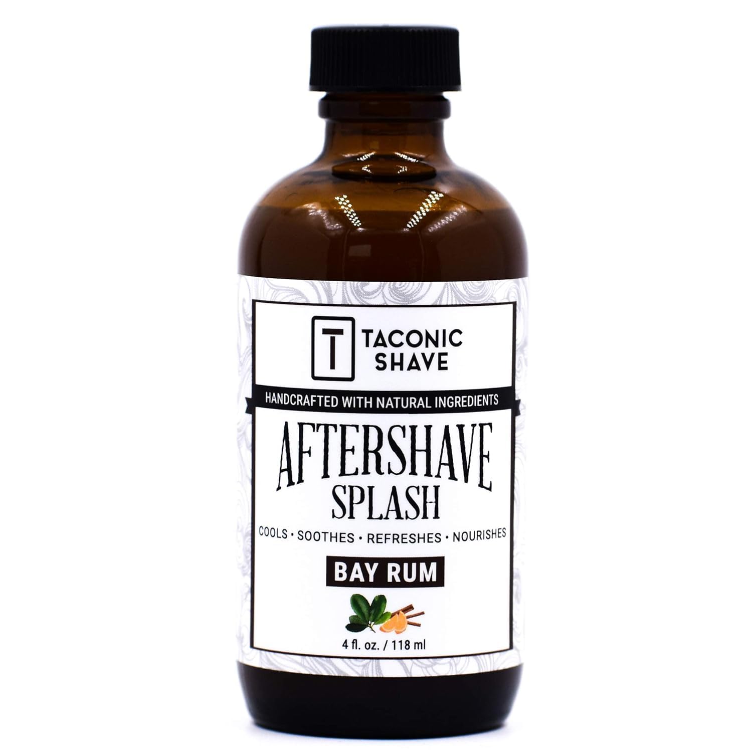 Taconic Shave Natural Aftershave Splash 4oz. - Bay Rum - Skin Cooling, Refreshing and Moisturizing After-Shave Liquid Formula with All-Natural Ingredients - Artisan Made in the USA