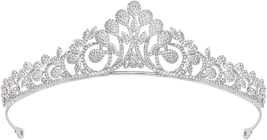 Cubic Zirconia Pageant Tiara Headband Dainty White Gold Plated Brass Wedding Tiara for Women Gift