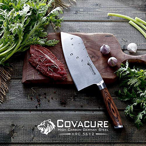 Covacure Meat Cleaver Knife- Vegetable Cleaver High Carbon German Stainless Steel Razor Sharp Chef Knife With Ergonomic Wooden Handle For Cutting,Slicing,Mincing #TOP4