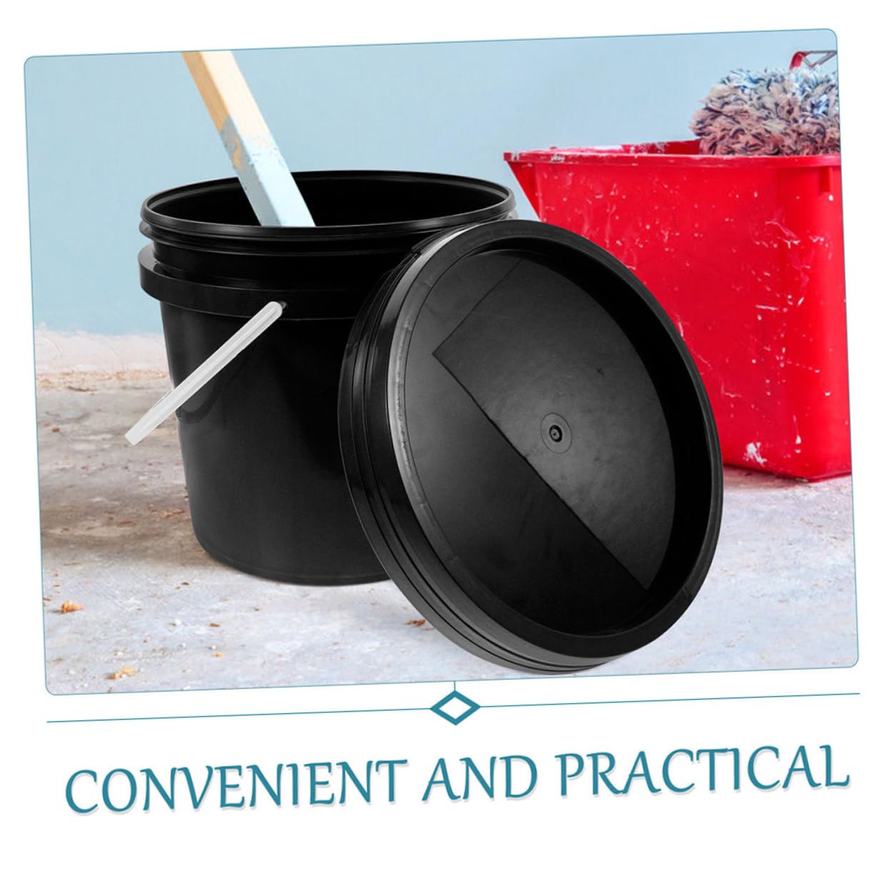 Operitacx Balde Cubo Negro con Tapa Cubo De Pintura Exterior Cuadro Color Cubos Industriales Pequeño Cubos De Pintura Negros con Tapas Largo Pintar El Plastico Black