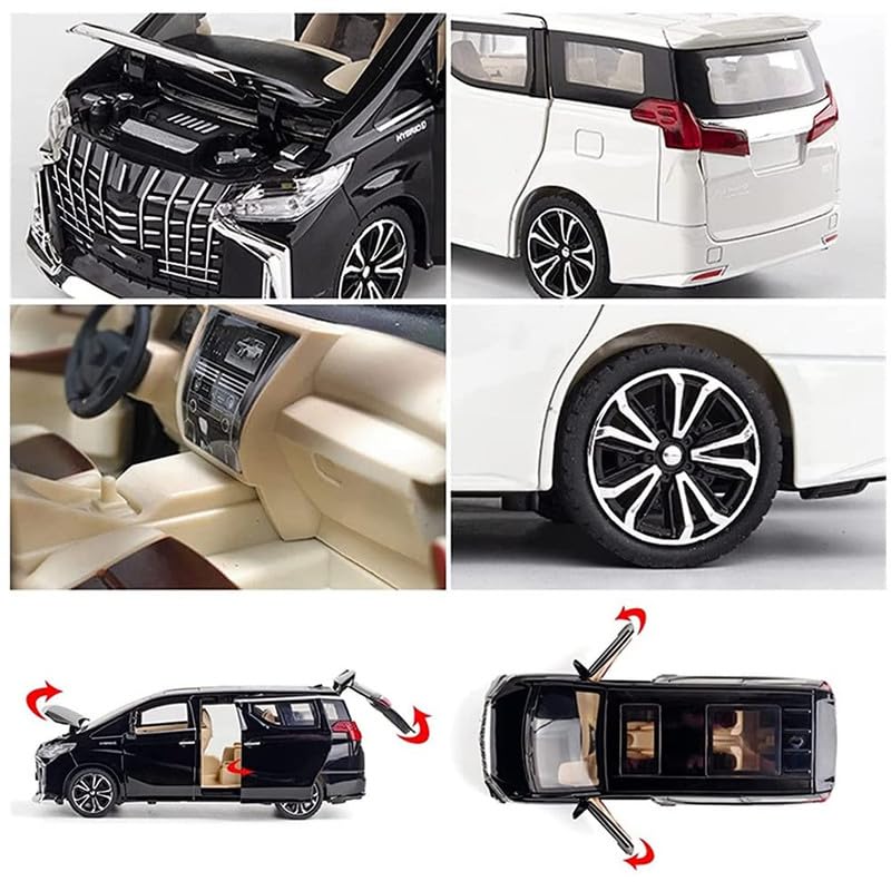 Image of Kids Model 1:24 Alphard Die Cast Metal Car Pull Back Action Opening Doors with Realistic Engine Sound Lights Toy Car Gift for Boys - Black