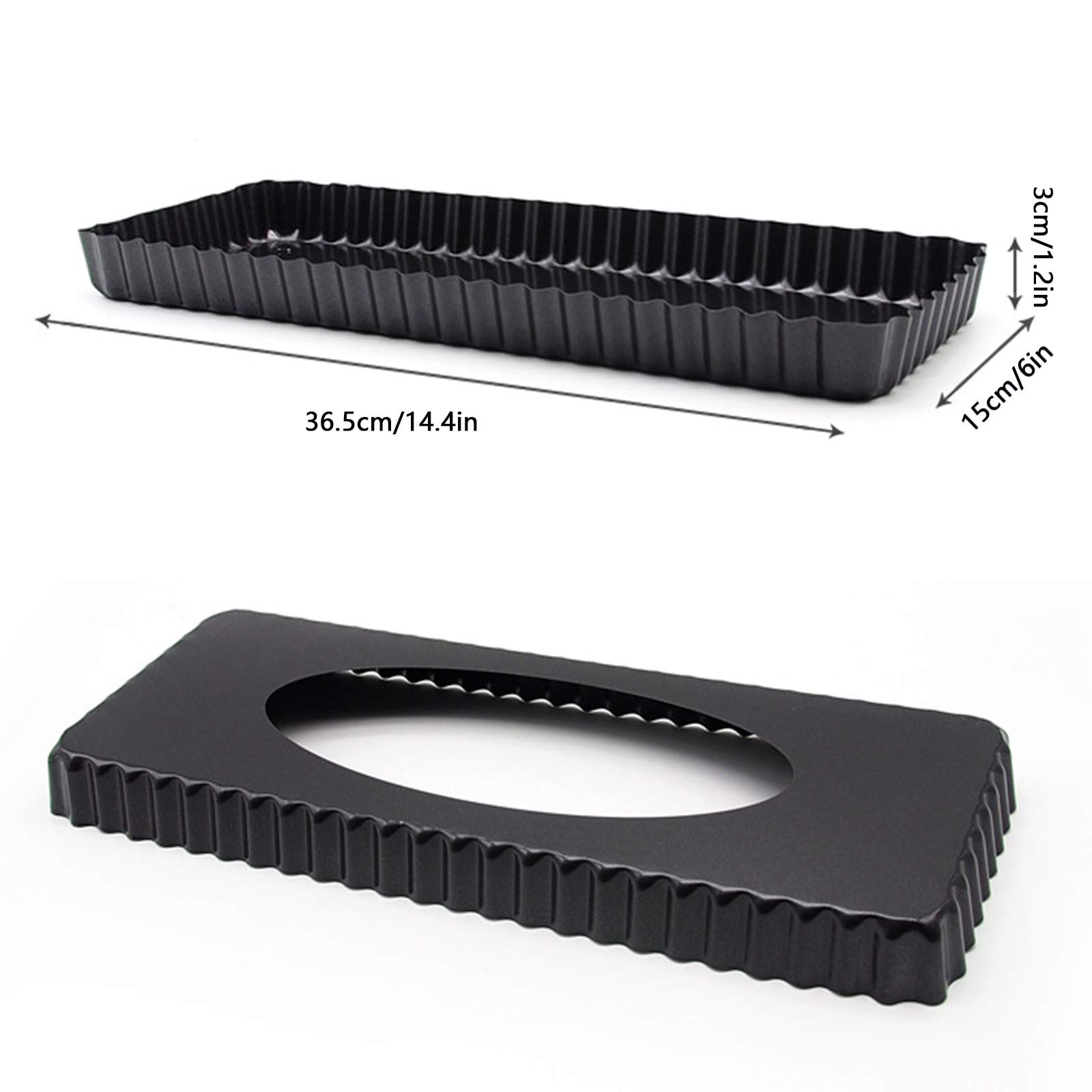 Moule à Tarte Rectangulaire Quiche Pan Rectangulaire Moule à Tarte en Acier au Carbone Avec Base Amovible Revêtement Antiadhésif Moule à Fruits et Gâteau pour Gâteaux Quiche Muffins Biscuits Noir