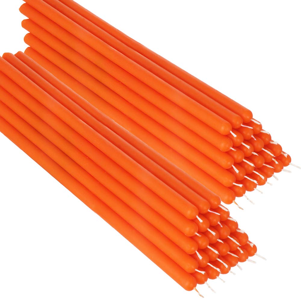 NKlaus 50 x pomarańczowy wosk pszczeli 26 cm bez sadzy ręczne wykonanie świeca stołowa świeca rytualna świece kropelkowe 36346
