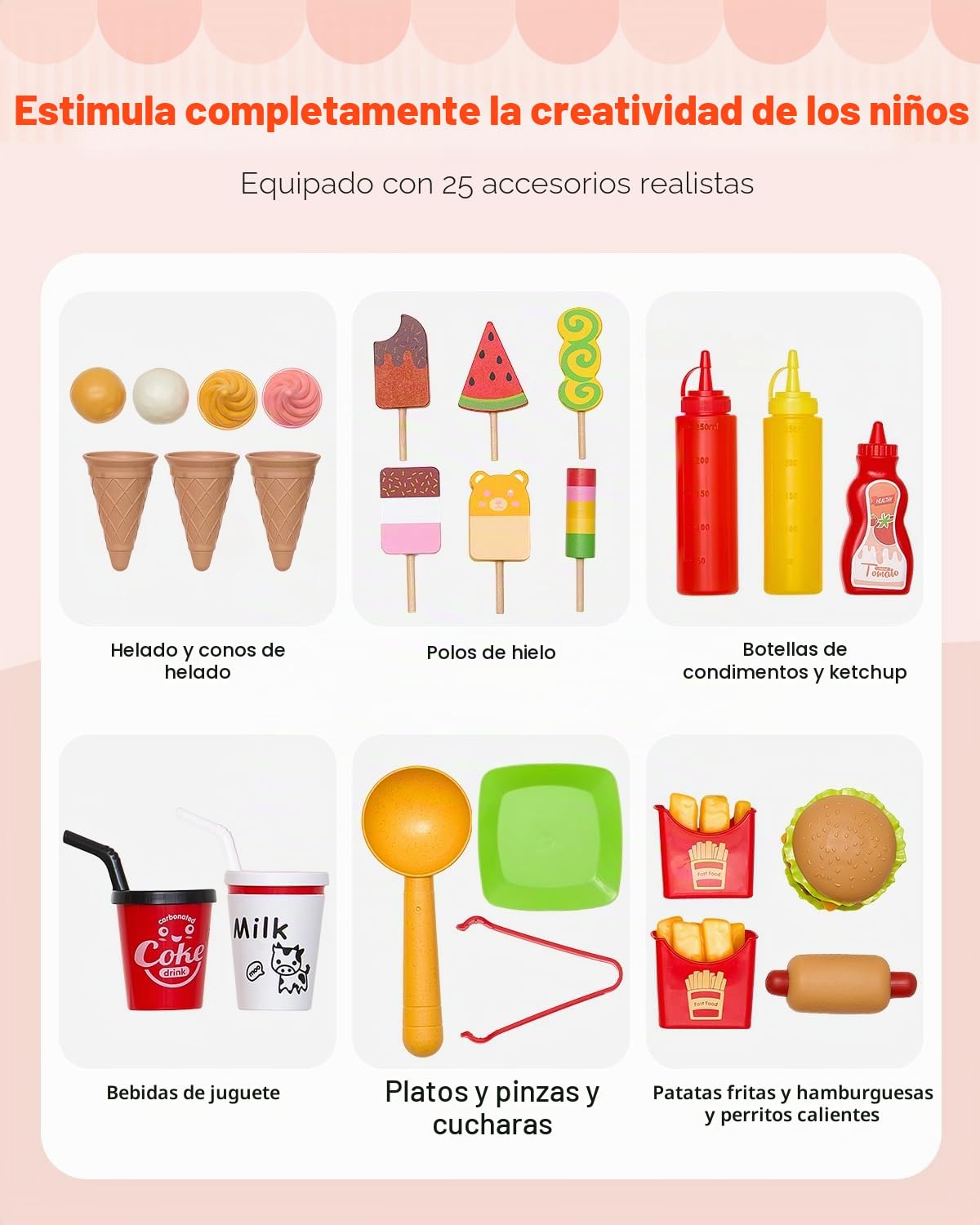 VEVOR Carrito de Helados, Más de 20 Accesorios, Juego de Simulación de Heladería, Cocina, Juguetes con Helado y Paleta, Toldo y Congelador, Cajones, para Niños de 3 a 7 Años, 747 x 350 x 1220 mm