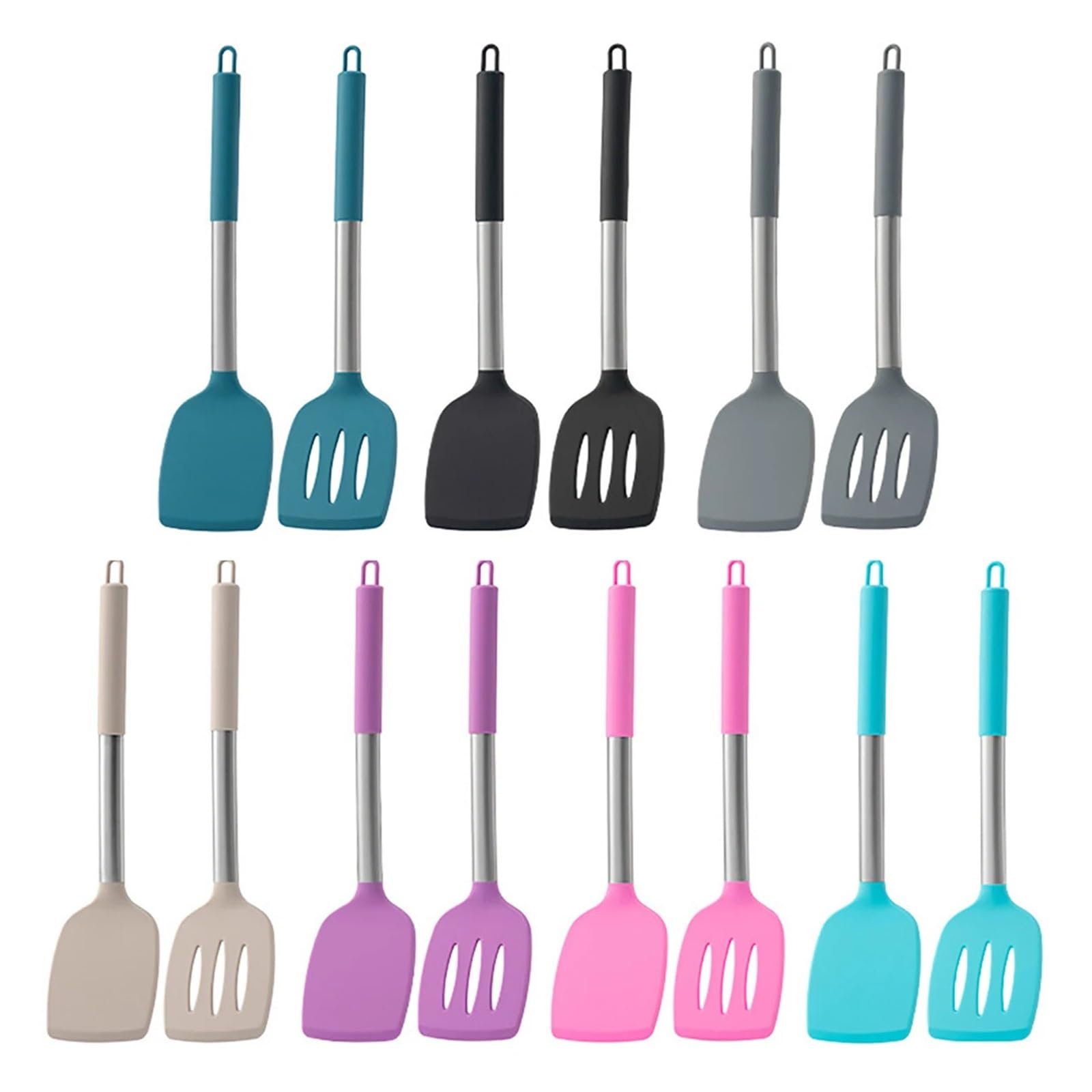 Spatule à Steak for sauté, ustensiles de Cuisine, poignée en Acier Inoxydable, Ensemble d'ustensiles Silicone, 4 pièces pour Cuisine(Blue)