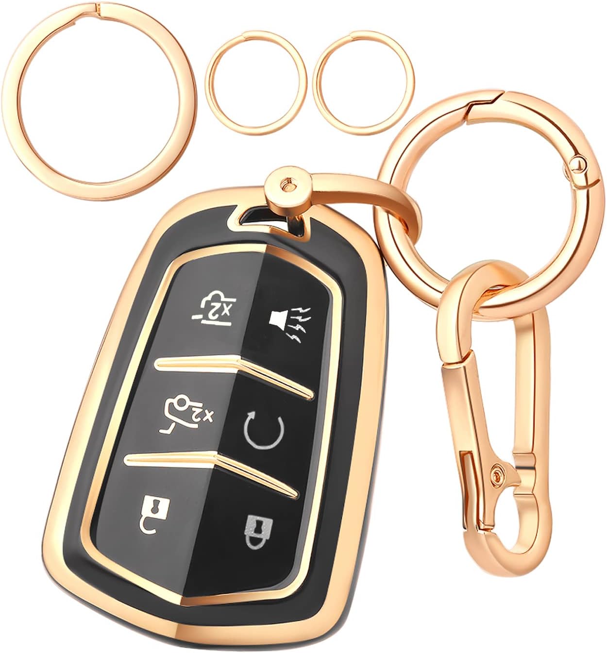 LEERLY Key Fob Cover for Cadillac Accessories, Key Case with Key Chain Compatible with Escalade ESV Smart Key 6 Buttons Black