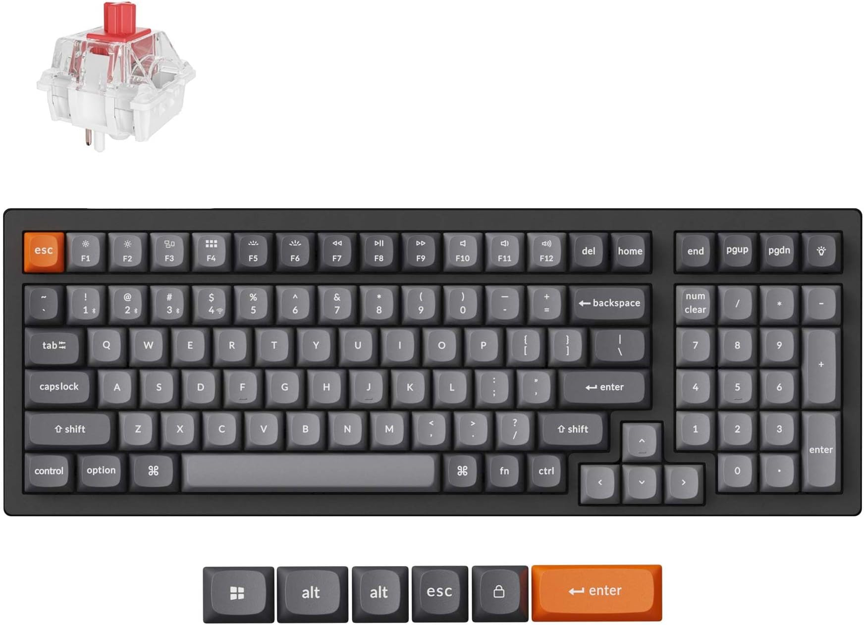 Keychron K4 Max 96% Layout QMK Wireless Custom Mechanical Keyboard, ANSI 100 Keys Bluetooth/2.4 GHz/Wired with RGB Backlight, Hot-swappable Super Red Switch Gaming Keyboard for Mac/Windows/Linux