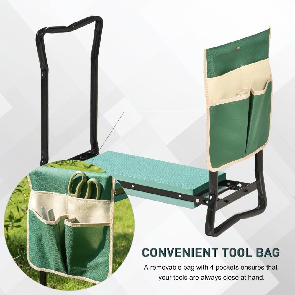 Garden Kneeler Seat Stool with Integrated Kneeling Pad and Tool Pouch for Outdoor Planting & Weeding