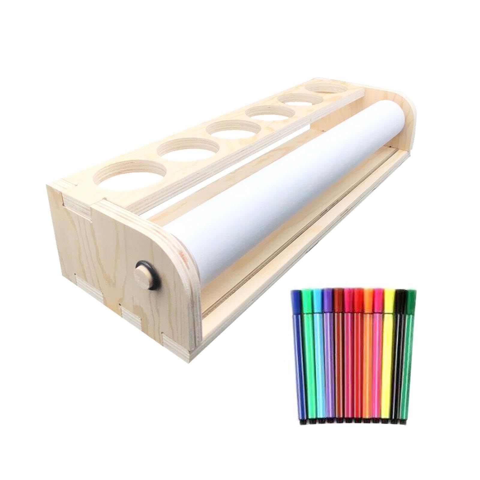 dijiusidy Porta rotolo di carta da disegno per bambini in legno leggero, | montare e con funzionalità di organizzazione, dispenser per rotoli di carta da regalo, per dipingere decorazioni da parete