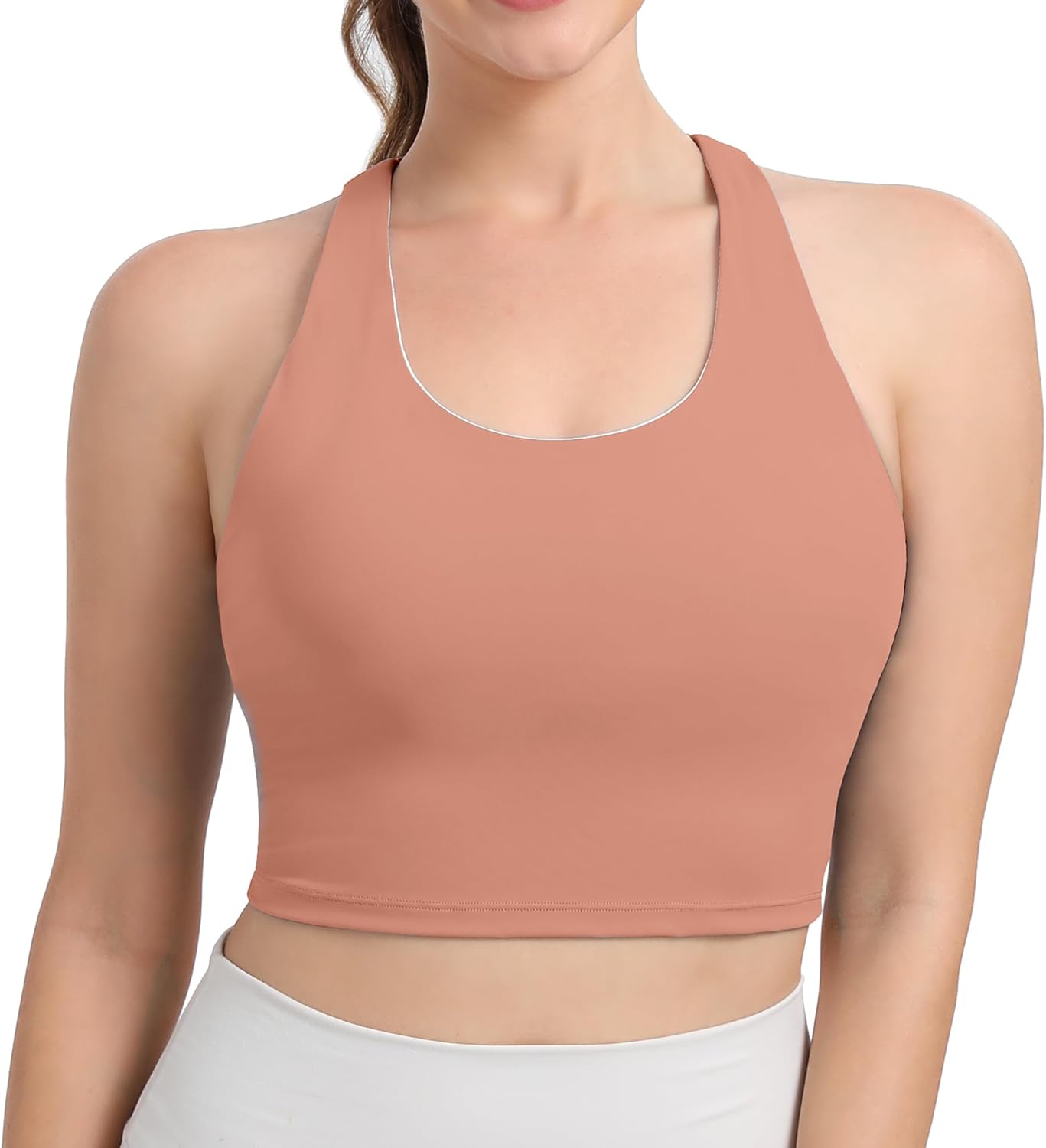 Hioffer Longline Sports Bra for Women Criss-Cross Back Padded Yoga Bras Medium Support Workout Tank Top with Removable Cups