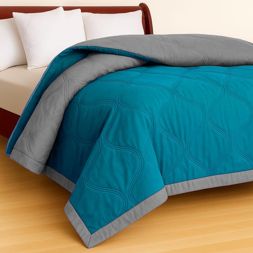 Reversible Comforter 220 GSM Microfiber Reversible AC Comforter/Blanket for Winter/Quilt/Duvets for Bed Comforter (Light-Blue, Single-60X90)-image-49