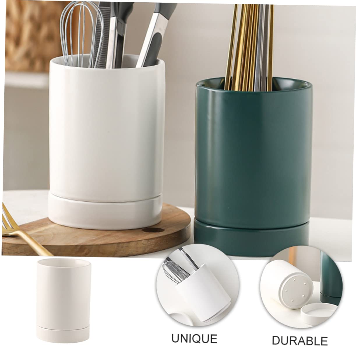 LIFKOME Support à Baguettes en Céramique Blanc pour Ustensiles Cuisine, Facile à Nettoyer et Conçu pour Garder la Vaisselle Sèche Cuisine