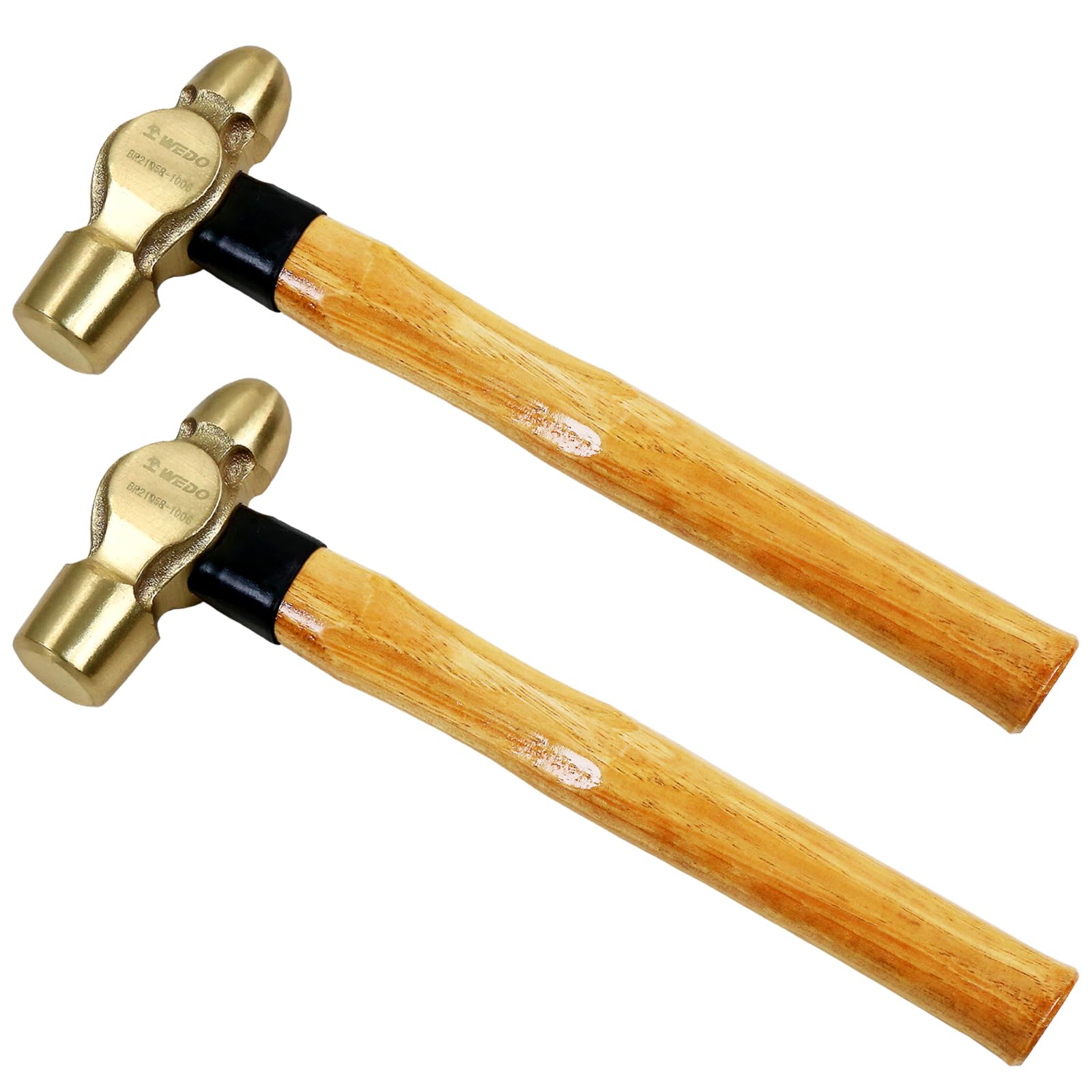 WEDO 2PCS Brass Ball Peen Hammer Set, 24 oz+24 oz(1-1/2lb+1-1/2lb), Brass Ball Pein Hammer Set with Wooden Handle, Die-Forged, Corrosion Resistant, DIN Standard