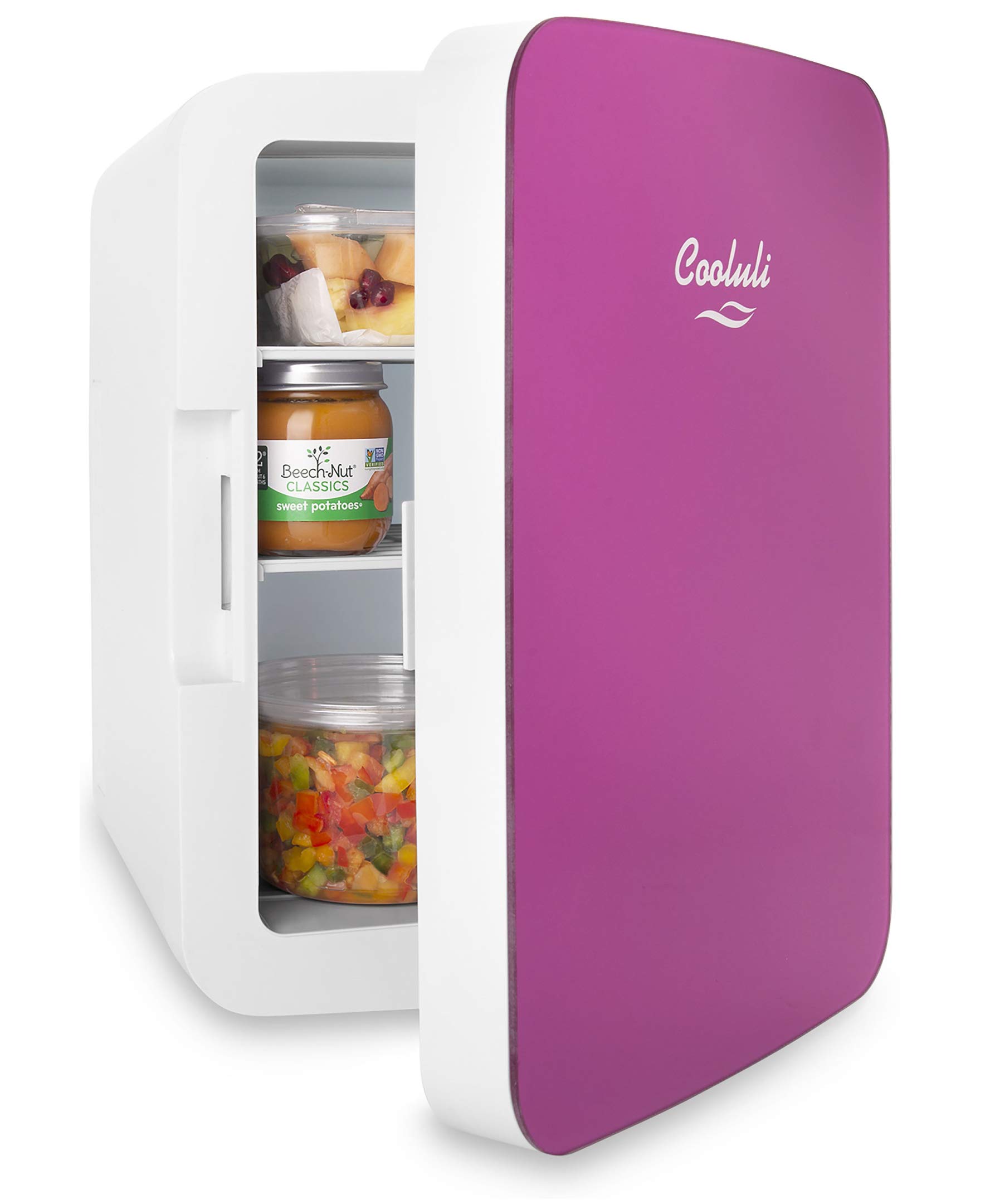 Cooluli 10L Mini Fridge for Bedroom - Car, Office Desk & College Dorm Room - 12v Portable Cooler & Warmer for Food, Drinks, Skincare, Beauty & Makeup - AC/DC Small Refrigerator with Glass Front, Pink