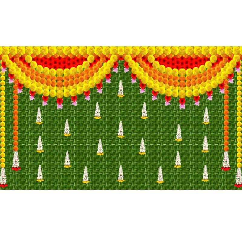 Image of Banana Leaf Decorative Backdrop Cloth for Wedding, Mehndi and Festivals. It's Perfect for Wedding, Party, Newborn Celebration, Haldi, Mehndi and All Other Festive Occasion.(8*5) ft (Design 7)
