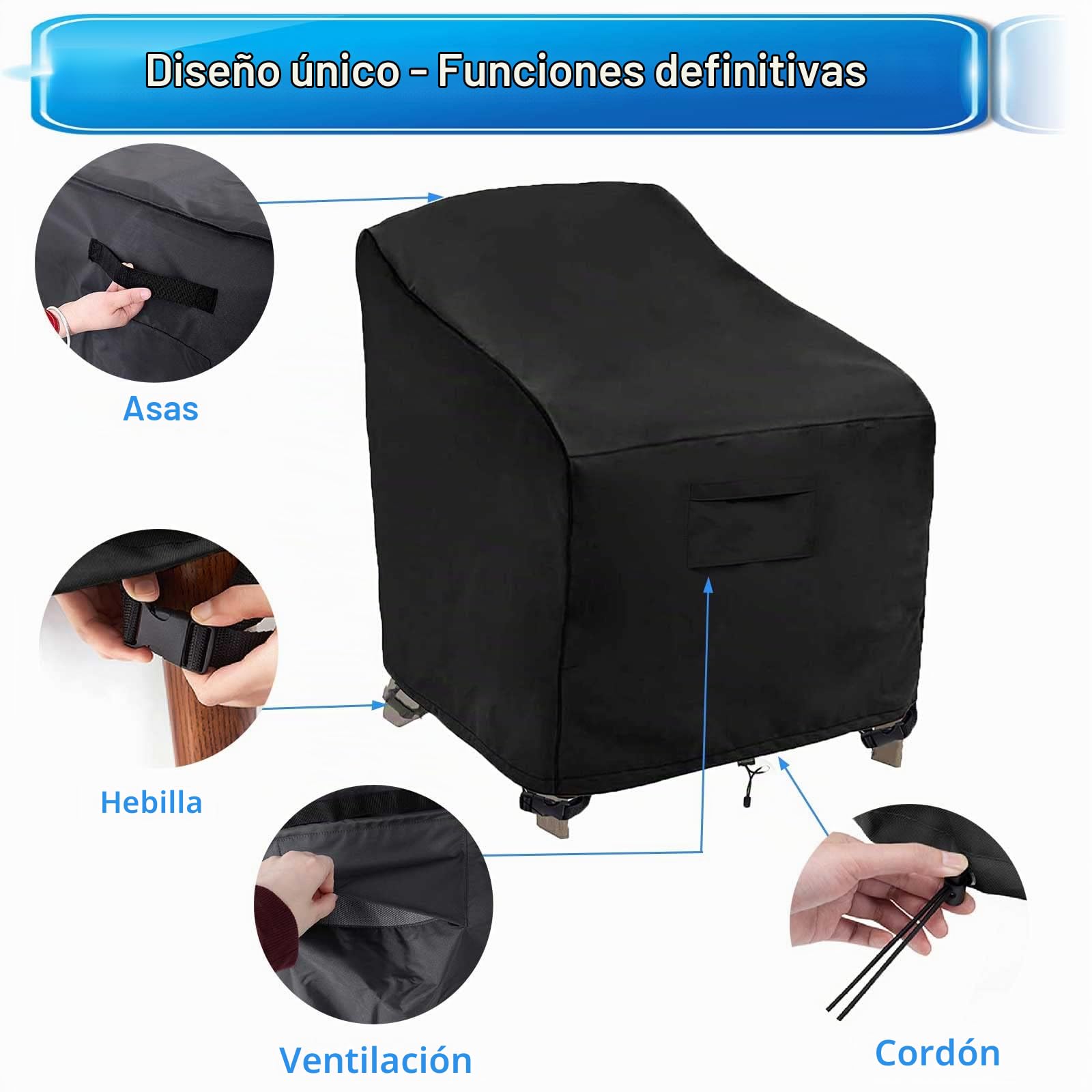 Fundas para Sillas de Jardin, Funda Sillas Jardin Impermeable, Funda para Sillas Terraza Tela Oxford 420d, Protector de Silla de JardíN al Aire Libre Casual, Impermeable, a Prueba Viento
