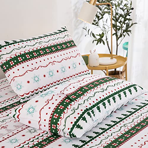 Christmas Pillowcases Queen Size 2 Pack Green White Red Snowflake Christmas Tree Double Printed Pattern Xmas Holiday New Year Throw Pillow Covers Protector For Room Bed Couch Sofa Decorative 20X28 #TOP27