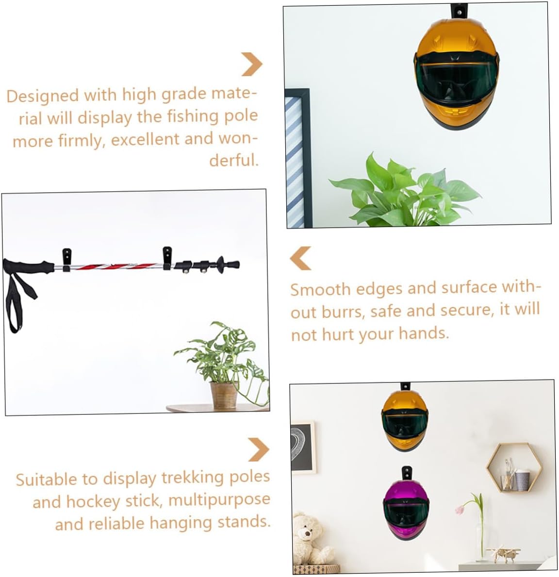 ibasenice 4 Pairs Acrylic Wall Mounted Fishing Rod Racks and Hockey Stick Holders with Screws, Ski Poles and Trekking Poles Hanging Organizer for Outdoor Sports Storage
