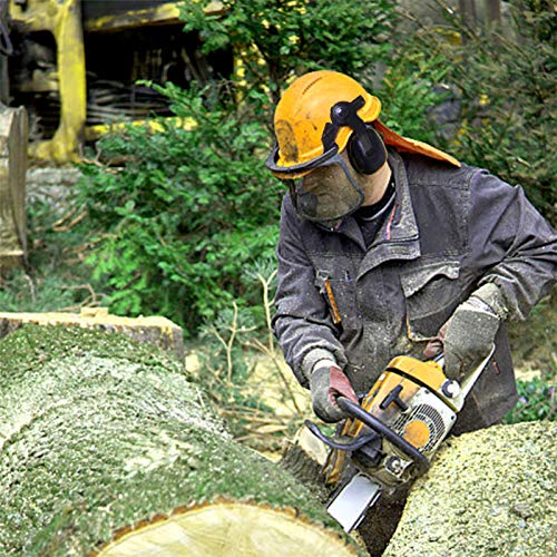 Yellow Forest Head Protection Helmet, Industrial Forestry Safety Helmet With Ear Muffs And Protective Visors, Comfortable Lining And Wire Mesh Mask Heavy Duty Hard Hat Chainsaw Helmet
