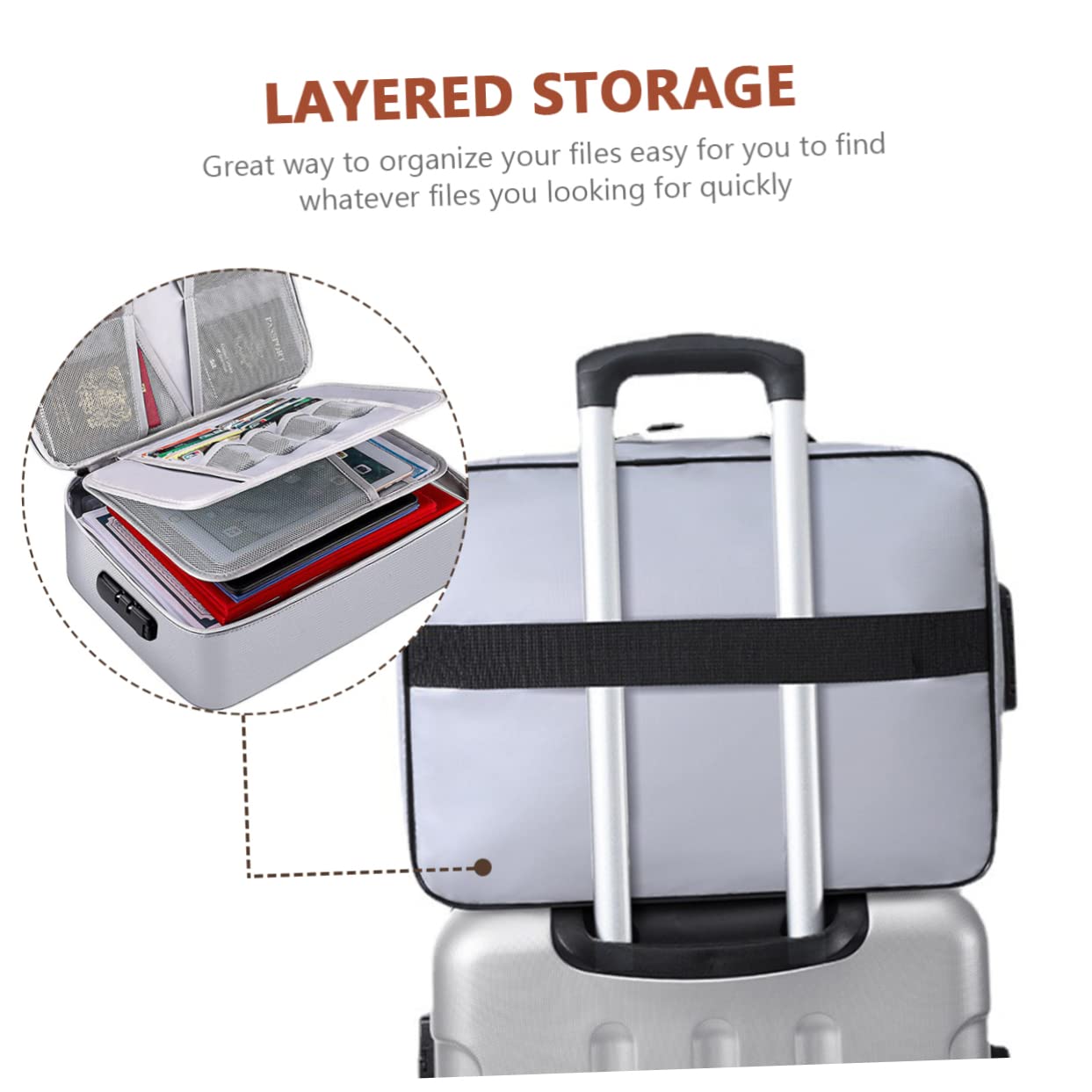 Borsa Documenti a 3 Strati in Fiberglass Fabric con Lucchetto | Capacità Ampia, Portatile per Viaggio e Uso Quotidiano, per Organizzare File e Documenti
