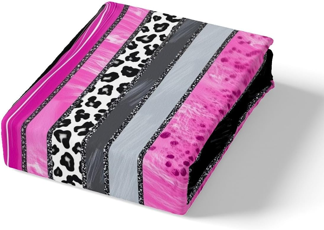 Castle Fairy Leopard Print Stripes Duvet Cover Toddler Size,Geometric Lines Bedding Set 2 Pcs for Boys Girls,Pink Black White Comforter Cover(No Filler),Kids Quilt Cover