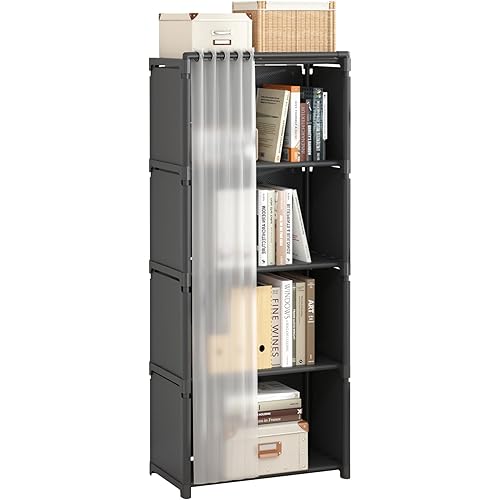 5 Tier Single Bookcase, Assembled Bookshelves,with Curtains,Large-Capacity Cube Storage Organizer, Bedroom, Office, Living Room(Black)